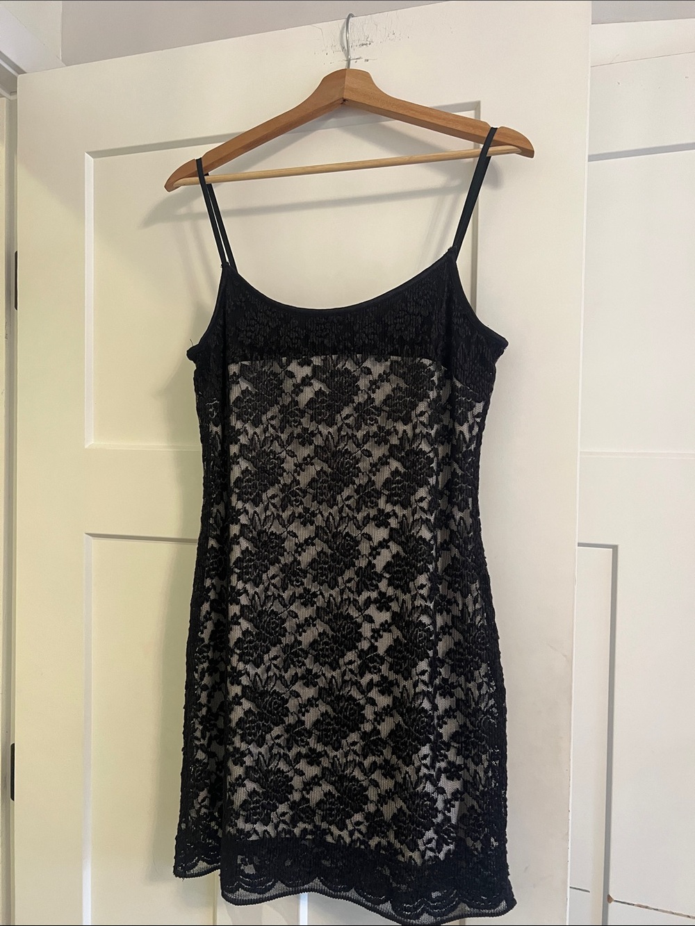 Black Lace Slip Chemise with Floral Overlay